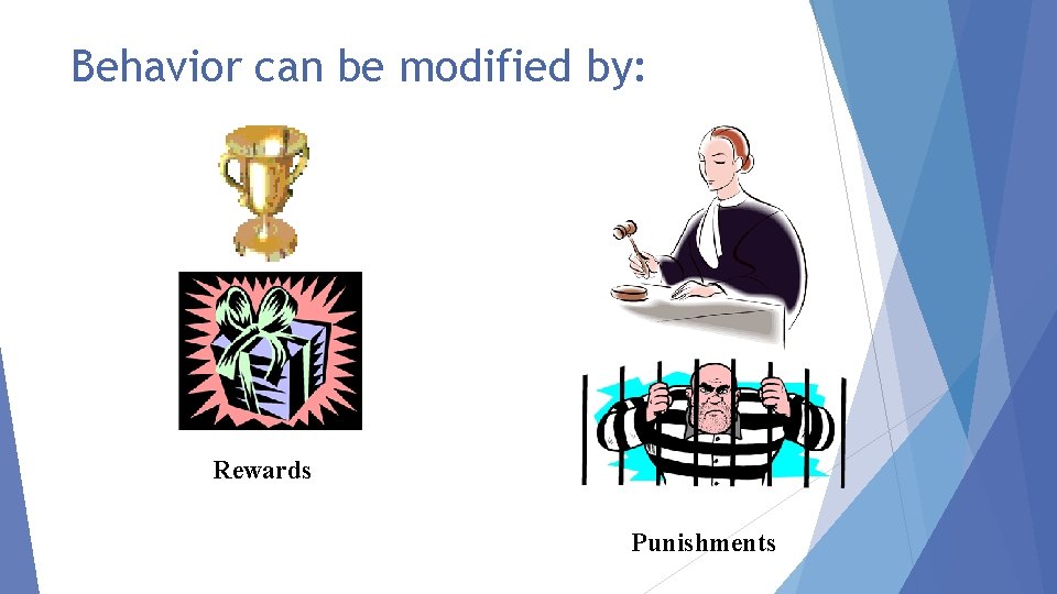 Behavior can be modified by: Rewards Punishments 
