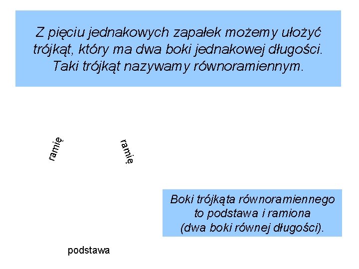 ię ram ię Z pięciu jednakowych zapałek możemy ułożyć trójkąt, który ma dwa boki