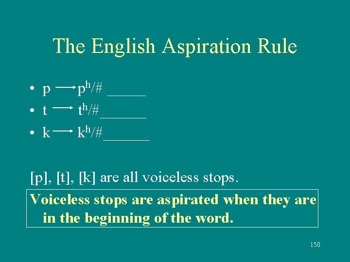 The English Aspiration Rule • p • t • k ph/# _____ th/#______ kh/#______