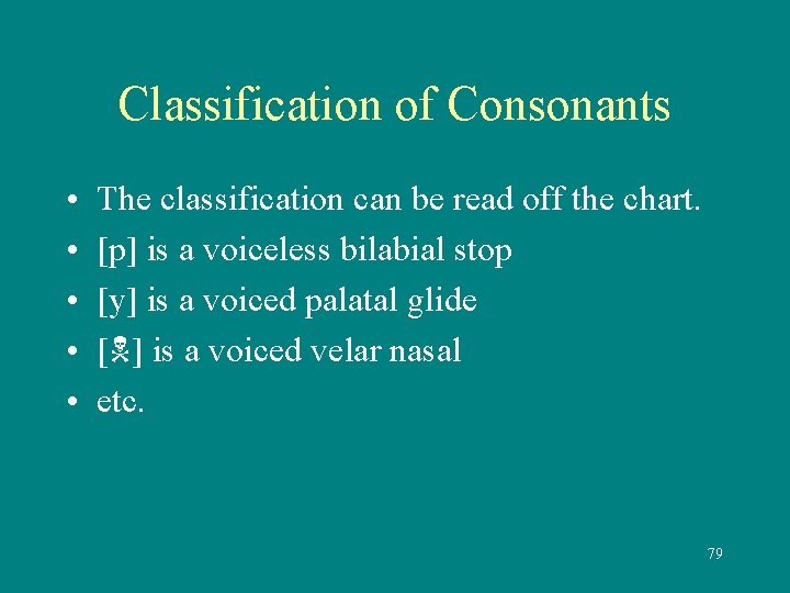 Classification of Consonants • • • The classification can be read off the chart.