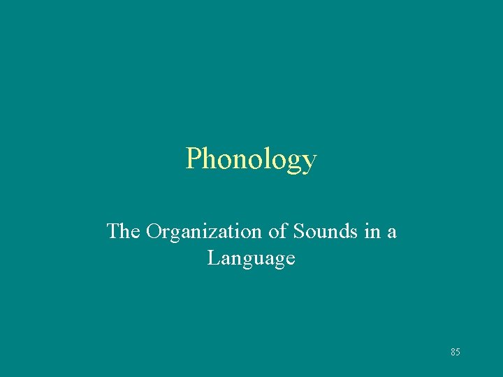 Phonology The Organization of Sounds in a Language 85 