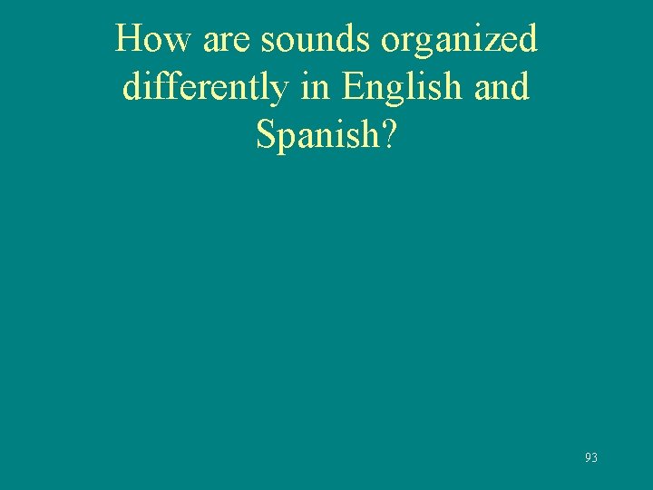 How are sounds organized differently in English and Spanish? 93 