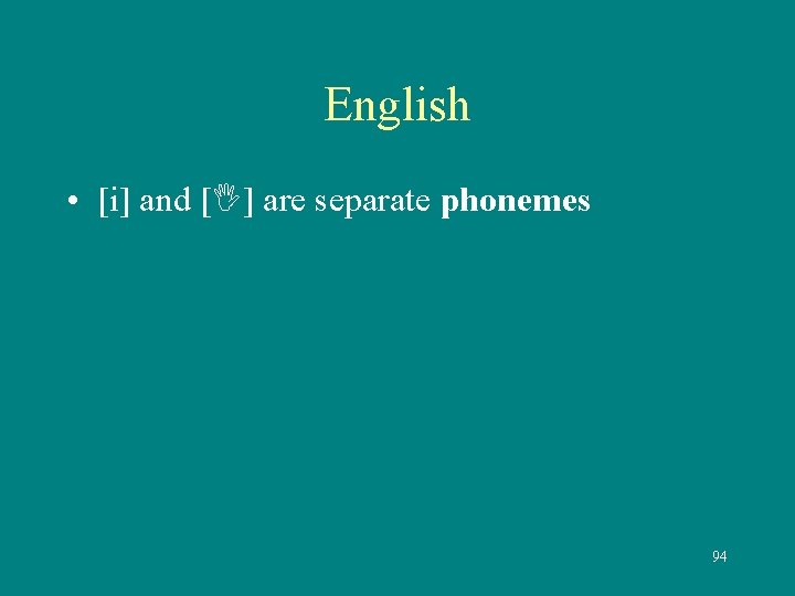 English • [i] and [ ] are separate phonemes 94 