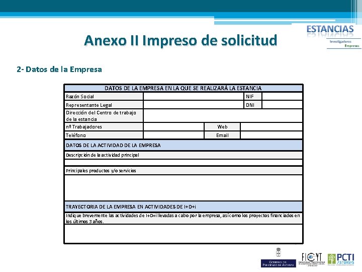 Anexo II Impreso de solicitud 2 - Datos de la Empresa DATOS DE LA