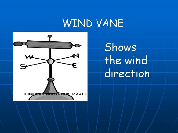 WIND VANE Shows the wind direction 