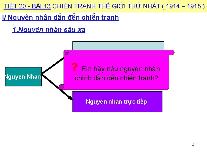 TIẾT 20 - BÀI 13 CHIẾN TRANH THẾ GIỚI THỨ NHẤT ( 1914 –