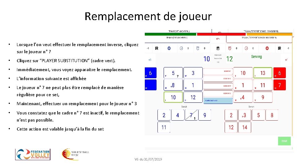 Remplacement de joueur • Lorsque l’on veut effectuer le remplacement inverse, cliquez sur le