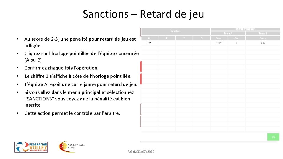 Sanctions – Retard de jeu • Au score de 2 -5, une pénalité pour