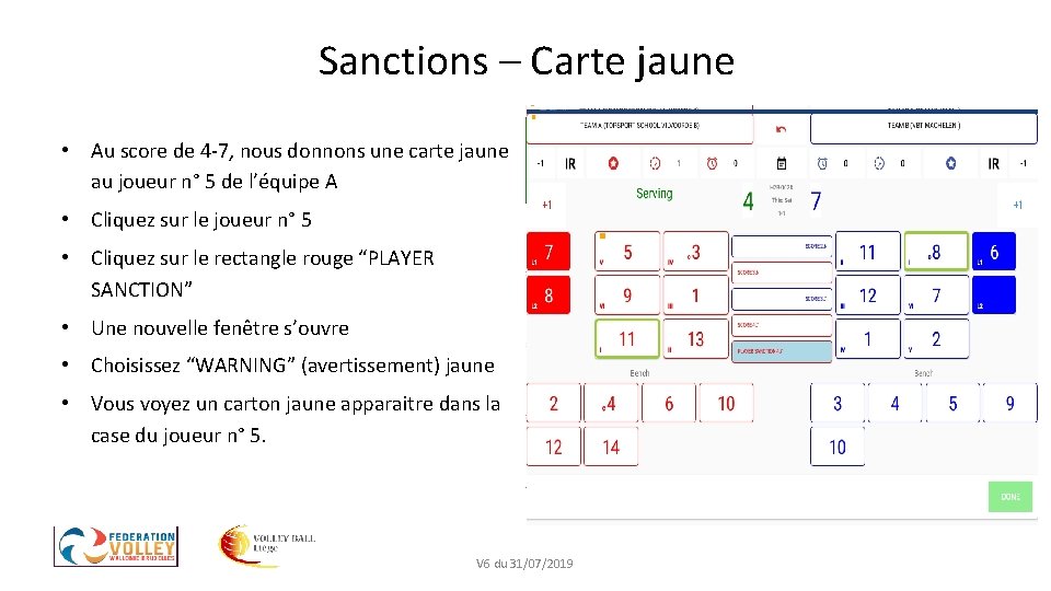 Sanctions – Carte jaune • Au score de 4 -7, nous donnons une carte