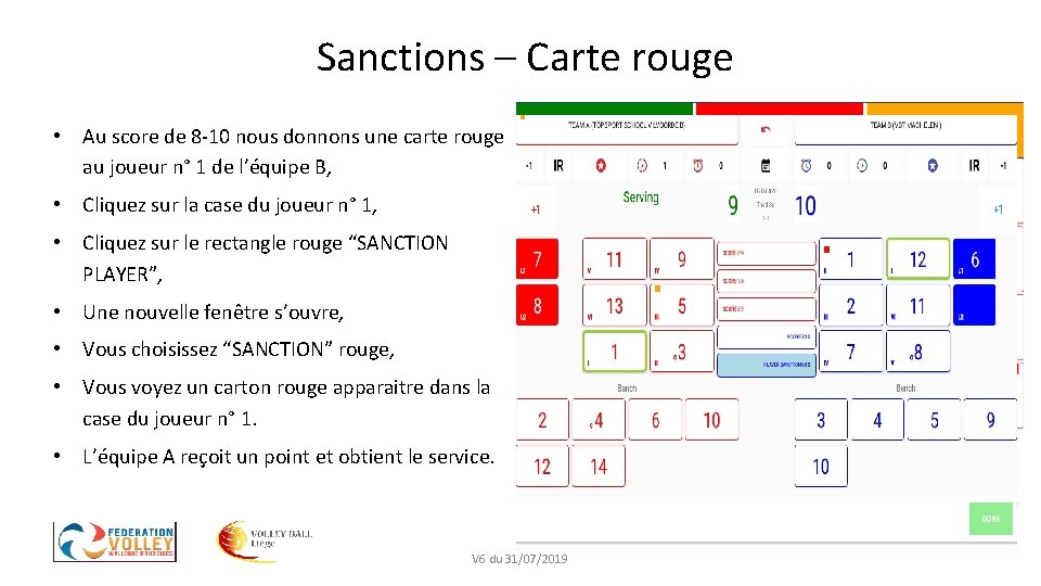 Sanctions – Carte rouge • Au score de 8 -10 nous donnons une carte