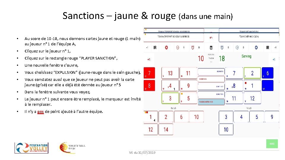 Sanctions – jaune & rouge (dans une main) • Au score de 10 -18,