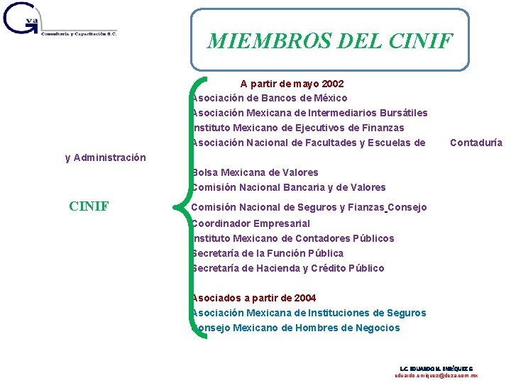 MIEMBROS DEL CINIF A partir de mayo 2002 Asociación de Bancos de México Asociación