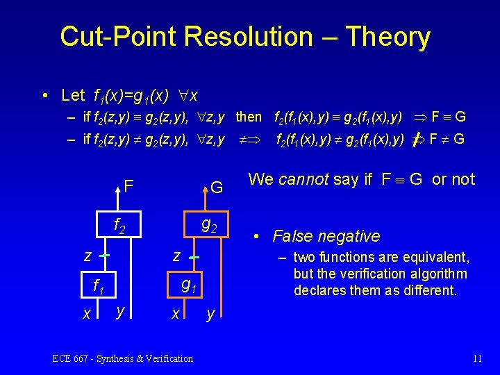 Cut-Point Resolution – Theory • Let f 1(x)=g 1(x) x – if f 2(z,