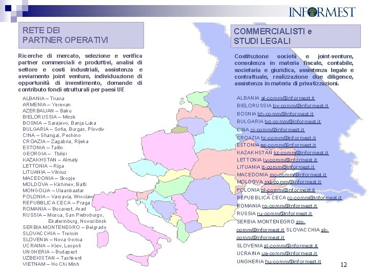 RETE DEI PARTNER OPERATIVI Ricerche di mercato, selezione e verifica partner commerciali e produttivi,