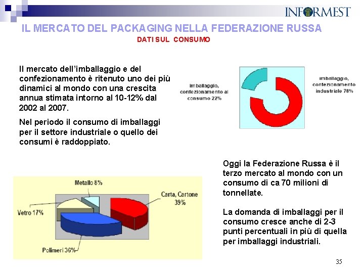 IL MERCATO DEL PACKAGING NELLA FEDERAZIONE RUSSA DATI SUL CONSUMO Il mercato dell’imballaggio e