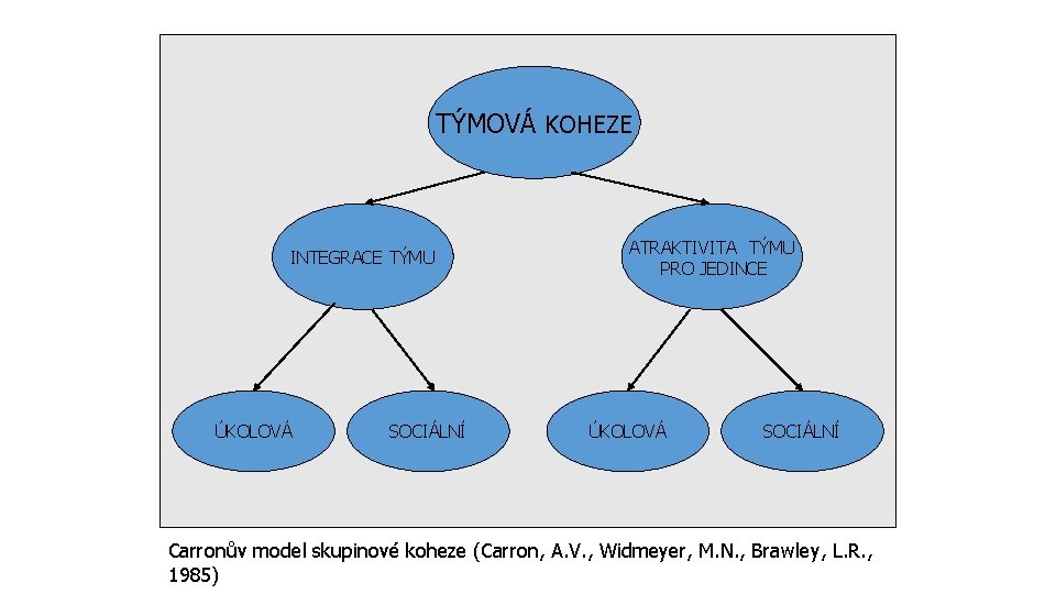 TÝMOVÁ KOHEZE INTEGRACE TÝMU ÚKOLOVÁ SOCIÁLNÍ ATRAKTIVITA TÝMU PRO JEDINCE ÚKOLOVÁ SOCIÁLNÍ Carronův model