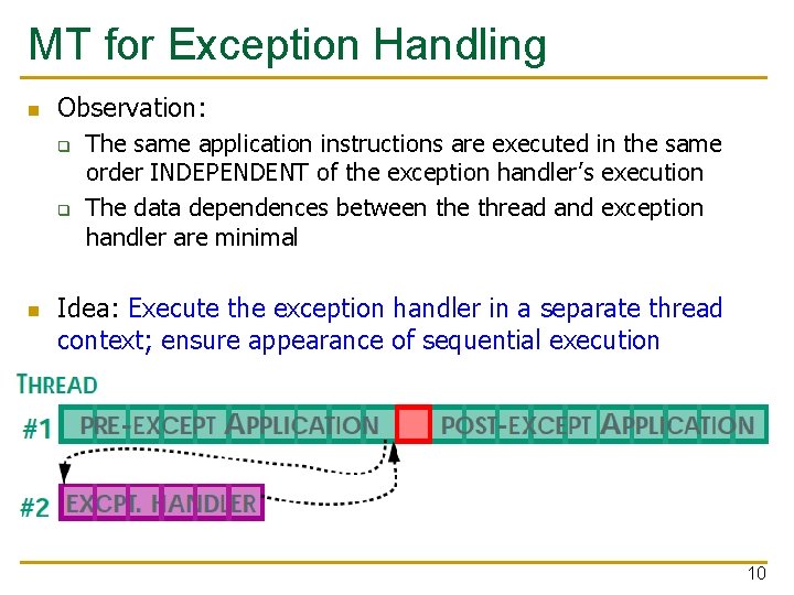 MT for Exception Handling n Observation: q q n The same application instructions are