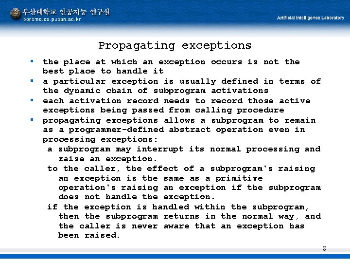 Propagating exceptions § § the place at which an exception occurs is not the
