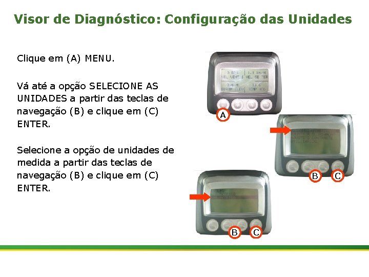 Visor de Diagnóstico: Configuração das Unidades Clique em (A) MENU. Vá até a opção