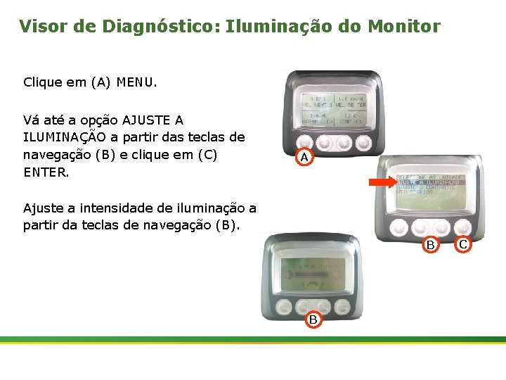 Visor de Diagnóstico: Iluminação do Monitor Clique em (A) MENU. Vá até a opção
