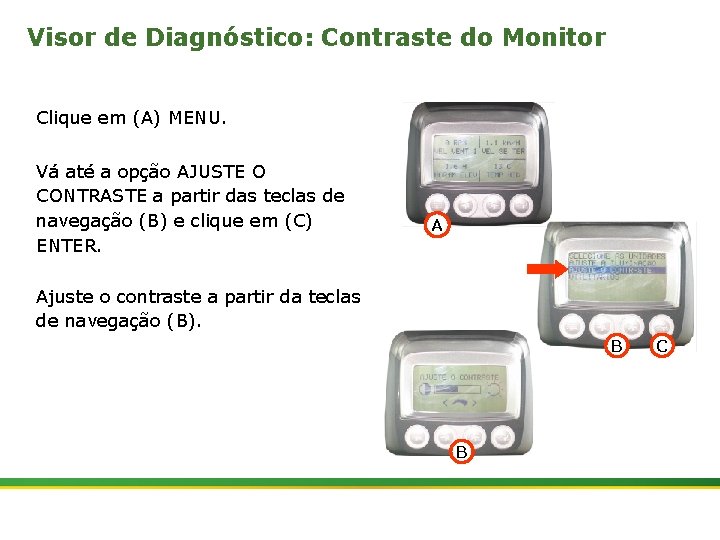 Visor de Diagnóstico: Contraste do Monitor Clique em (A) MENU. Vá até a opção