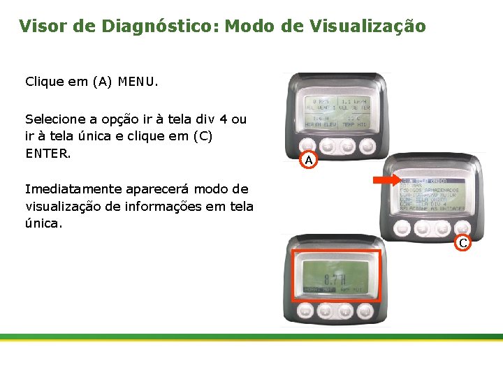 Visor de Diagnóstico: Modo de Visualização Clique em (A) MENU. Selecione a opção ir