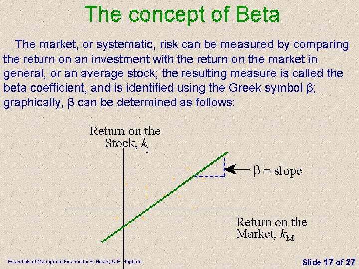 The concept of Beta The market, or systematic, risk can be measured by comparing The concept of Beta The market, or systematic, risk can be measured by comparing