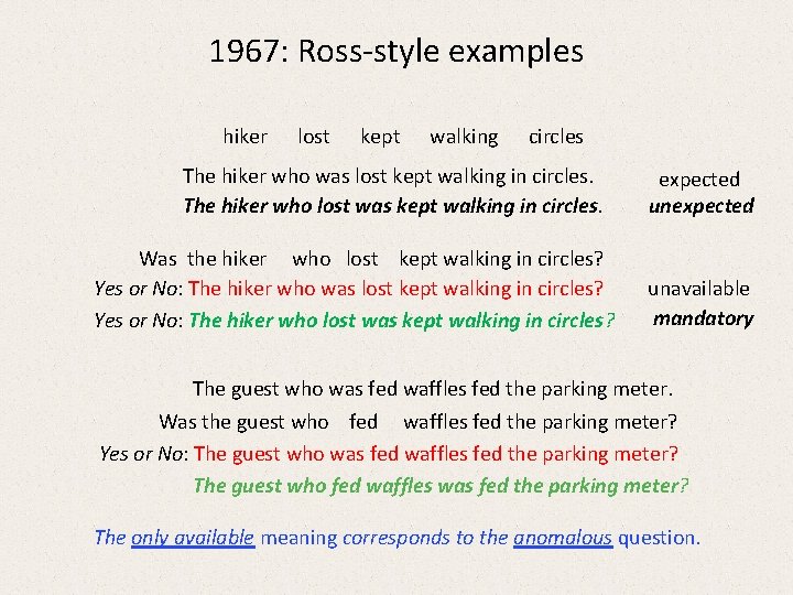 1967: Ross-style examples hiker lost kept walking circles The hiker who was lost kept