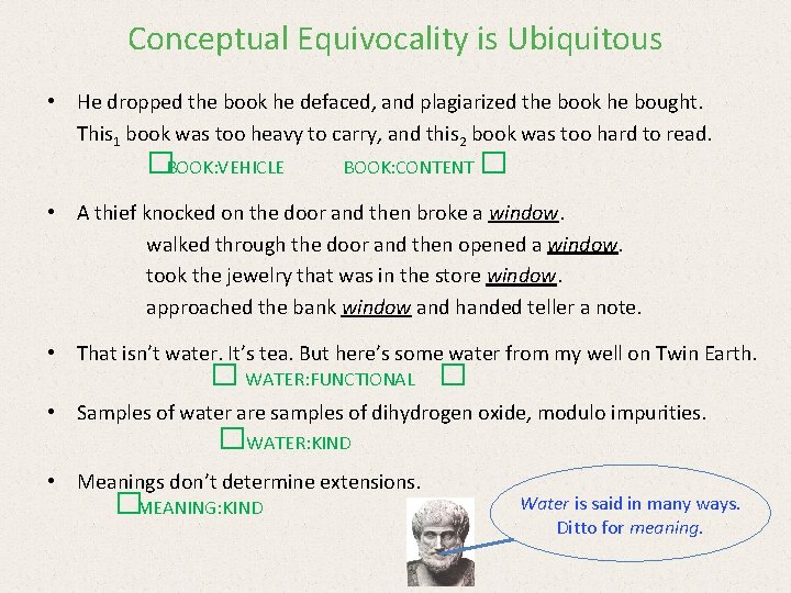 Conceptual Equivocality is Ubiquitous • He dropped the book he defaced, and plagiarized the
