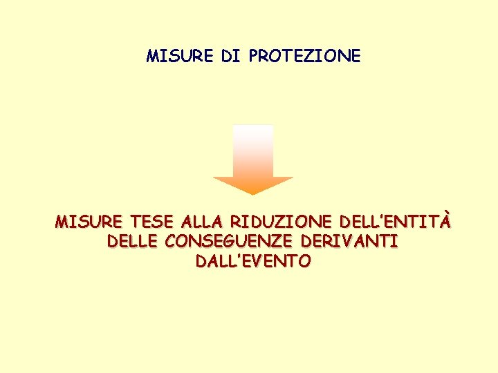 MISURE DI PROTEZIONE MISURE TESE ALLA RIDUZIONE DELL’ENTITÀ DELLE CONSEGUENZE DERIVANTI DALL’EVENTO 