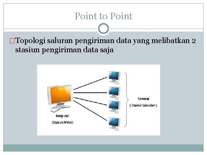 Point to Point �Topologi saluran pengiriman data yang melibatkan 2 stasiun pengiriman data saja