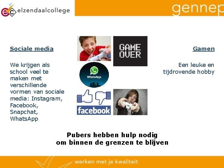 Sociale media Gamen We krijgen als school veel te maken met verschillende vormen van