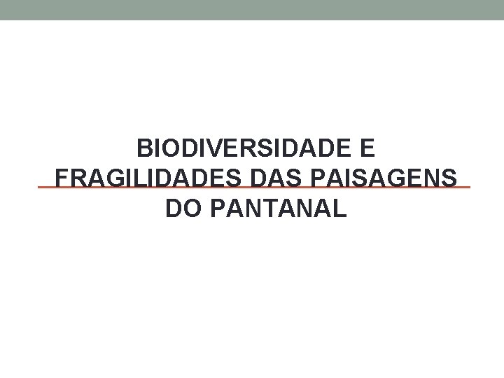 BIODIVERSIDADE E FRAGILIDADES DAS PAISAGENS DO PANTANAL 