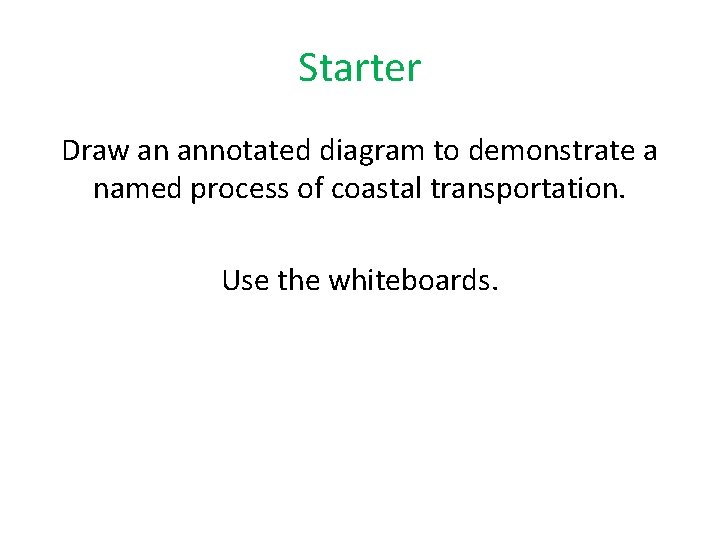 Starter Draw an annotated diagram to demonstrate a named process of coastal transportation. Use Starter Draw an annotated diagram to demonstrate a named process of coastal transportation. Use