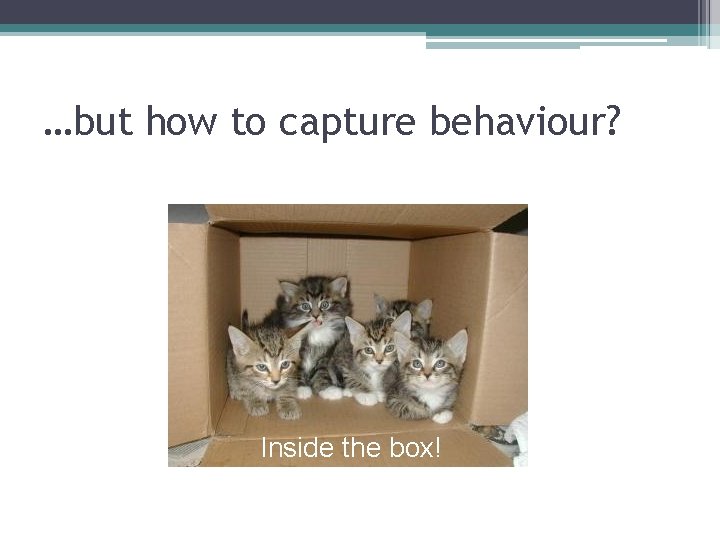 …but how to capture behaviour? Inside the box! 