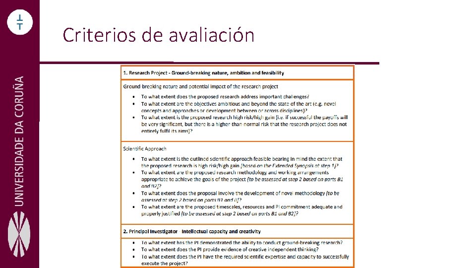 Criterios de avaliación 