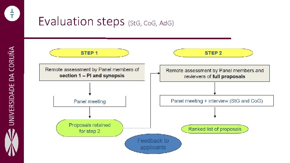 Evaluation steps (St. G, Co. G, Ad. G) 