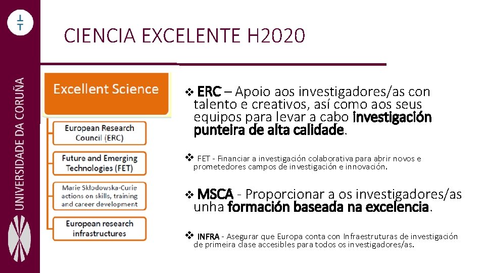 CIENCIA EXCELENTE H 2020 v ERC – Apoio aos investigadores/as con talento e creativos,