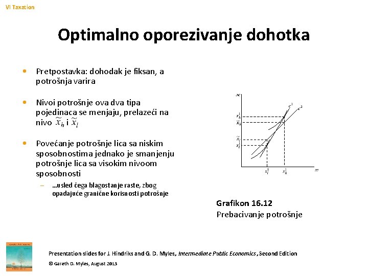 VI Taxation Optimalno oporezivanje dohotka • Pretpostavka: dohodak je fiksan, a potrošnja varira •