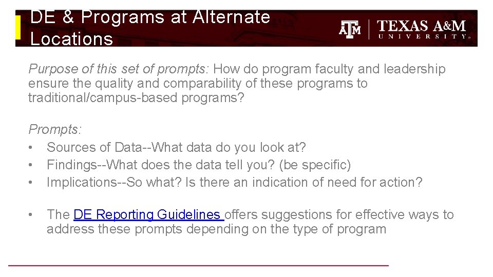 DE & Programs at Alternate Locations Purpose of this set of prompts: How do