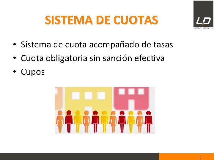 SISTEMA DE CUOTAS • Sistema de cuota acompañado de tasas • Cuota obligatoria sin