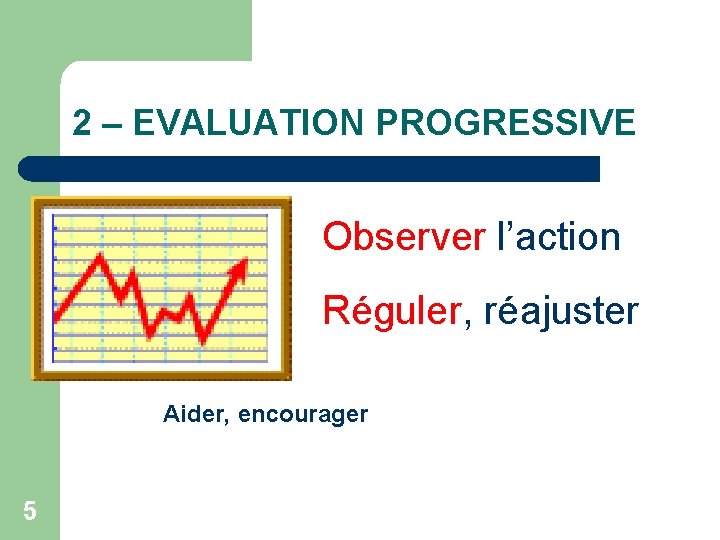 2 – EVALUATION PROGRESSIVE Observer l’action Réguler, réajuster Aider, encourager 5 