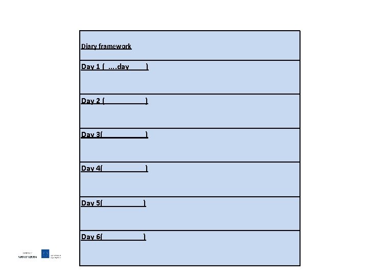 Diary framework Day 1 (. . day ) Day 2 ( ) Day 3(