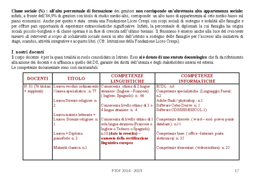 Classe sociale (%) : all’alta percentuale di formazione dei genitori non corrisponde un’altrettanta alta Classe sociale (%) : all’alta percentuale di formazione dei genitori non corrisponde un’altrettanta alta