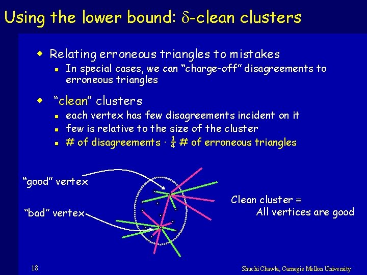 Using the lower bound: -clean clusters w Relating erroneous triangles to mistakes n In