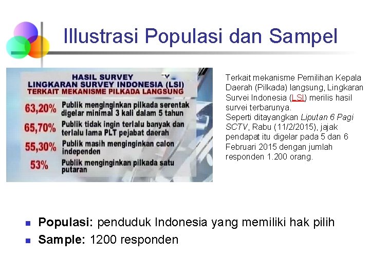 Illustrasi Populasi dan Sampel Terkait mekanisme Pemilihan Kepala Daerah (Pilkada) langsung, Lingkaran Survei Indonesia