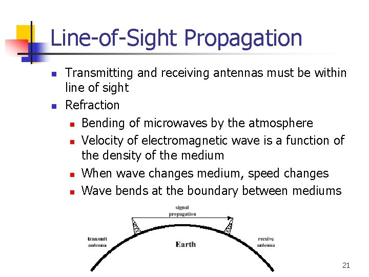 Line-of-Sight Propagation n n Transmitting and receiving antennas must be within line of sight