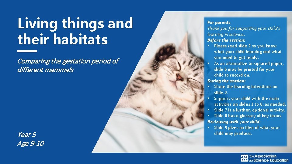 Living things and their habitats Comparing the gestation period of different mammals Year 5