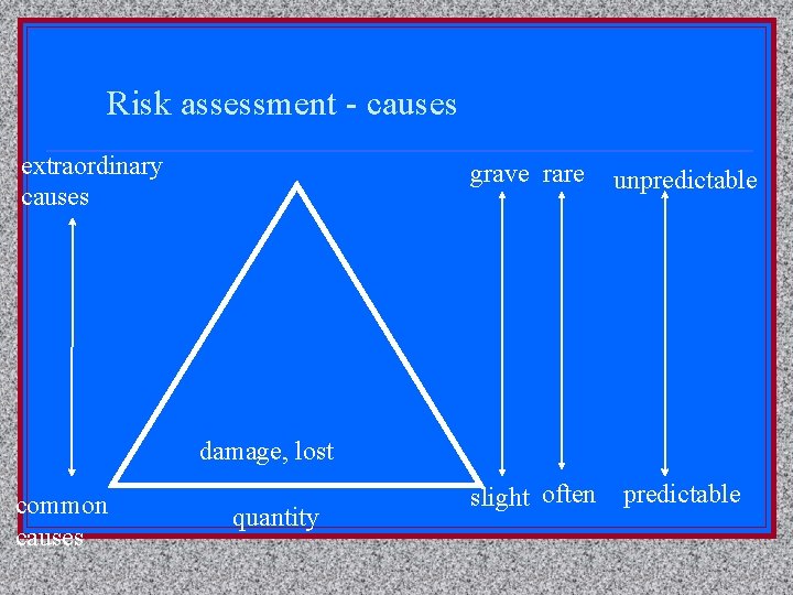 Risk assessment - causes extraordinary causes grave rare unpredictable slight often predictable damage, lost