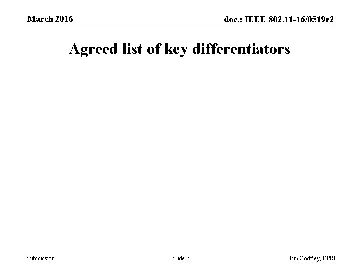 March 2016 doc. : IEEE 802. 11 -16/0519 r 2 Agreed list of key